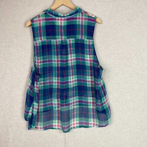 Y2K Abercrombie & Fitch Womens Sleeveless Button Up Top Size L Preppy Moose Logo - Picture 5 of 8